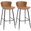 DodiOnline Bar Stools Set of 2, PU Leather Upholstered Bar Chairs, Kitchen Stools with Backs and Steel Legs for Dining Room, Brown