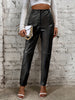 Elegant Women's Faux Leather Pants - High Waist, Comfort Stretch, Button Detail, Perfect for Fall/Winter