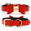 For Small Medium Dogs Cats, Free Engraved PU Leather Personalized Dog Collar with Bowknot, Customized Pet ID Name Collar