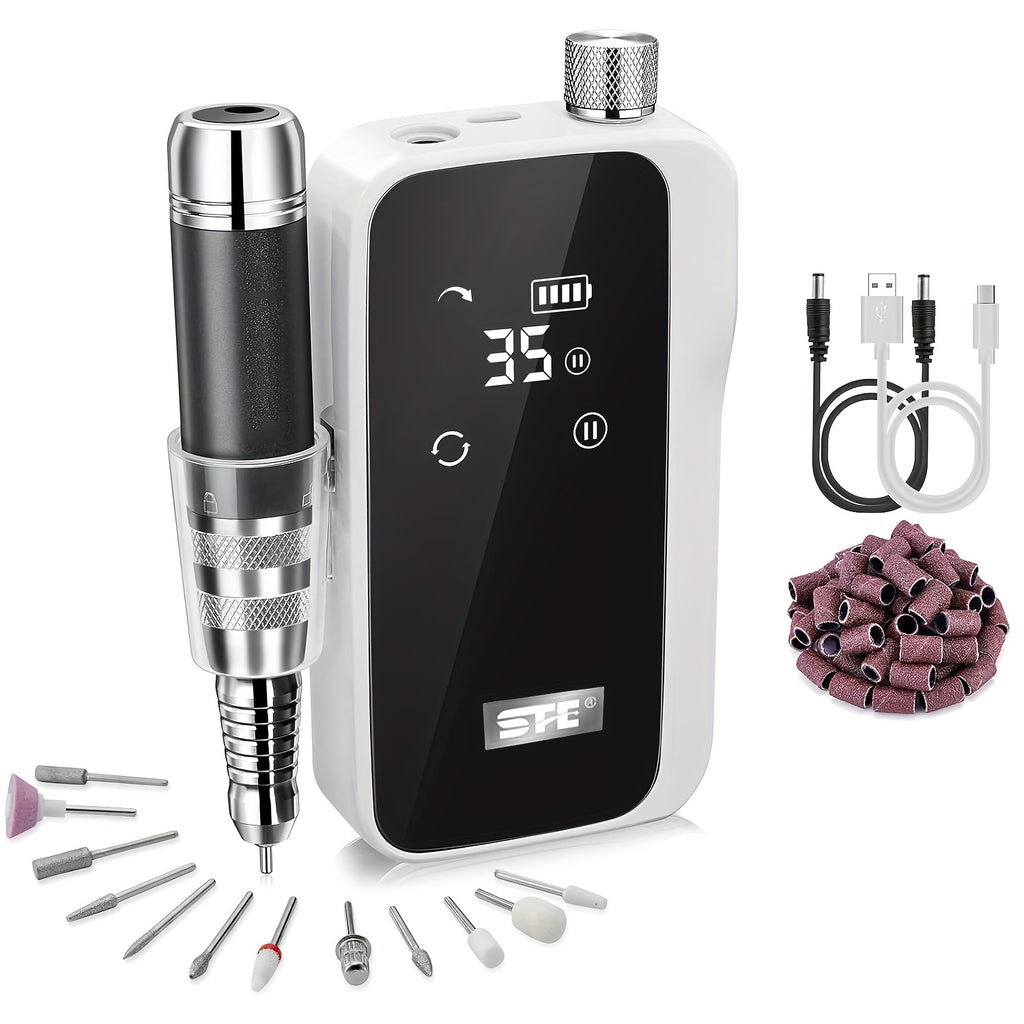 Professional Nail Drill Machine for Acrylic Nails, 35000 RPM Electric Nail File, USB Rechargeable, Portable Electronic Nail Filer for Home Salon Manicure Tools.