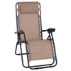 DodiOnline Zero Gravity Chair Metal Frame Texteline Armchair Outdoor Folding and Reclining Sun Lounger with Head Pillow for Patio Decking Gardens Camping, Beige