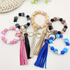 Silicone Beaded Wristlet Keychain With PU Leather Tassel Skull Flower Leopard Fashion Bag Charm Phone Lanyard Women daily use Gift