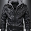 Mens Fashionable Hooded Jacket - Faux Leather, Utility Pockets, Versatile for All Seasons