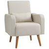 DodiOnline Accent Chair, Linen-Touch Armchair, Upholstered Leisure Lounge Sofa for Living Room, Club Chair with Wooden Frame, Cream