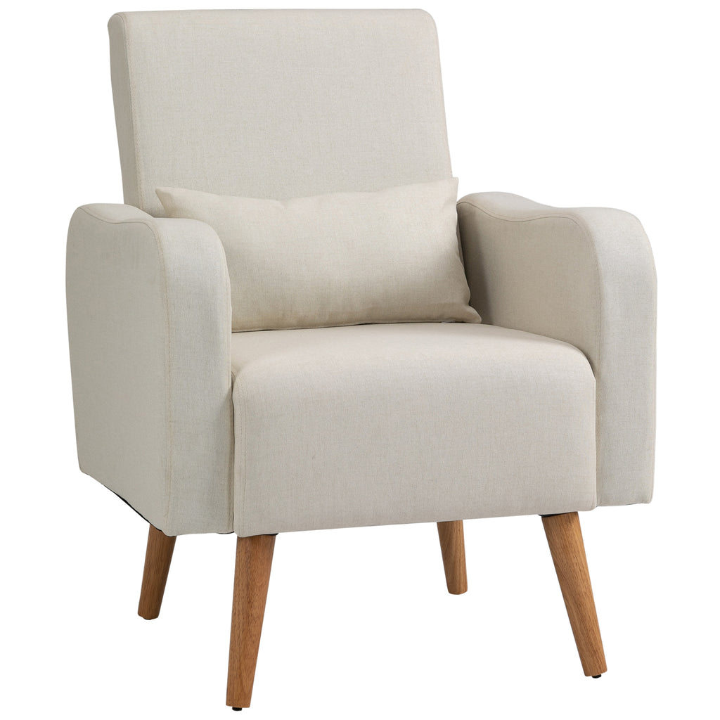 DodiOnline Accent Chair, Linen-Touch Armchair, Upholstered Leisure Lounge Sofa for Living Room, Club Chair with Wooden Frame, Cream