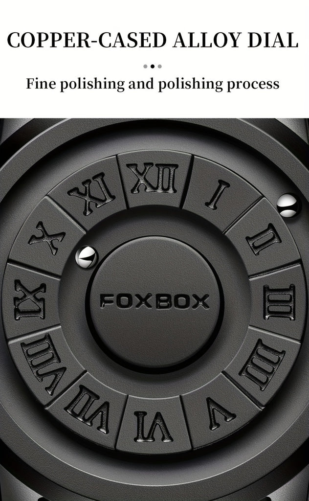 FOXBOX Fashionable Men's Watch, Cool Dial Display Design Waterproof Rotating Magnetic Bead Watch, Family Party Gift, Black And Grey Leather Belt