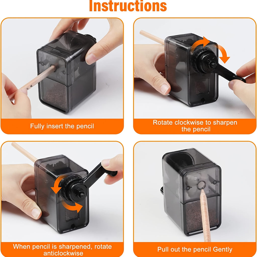 Heavy Duty Manual Pencil Sharpener with Spiral Blade - Fast, Efficient Sharpening for Wooden Pencils (Office, School, Artist Use)