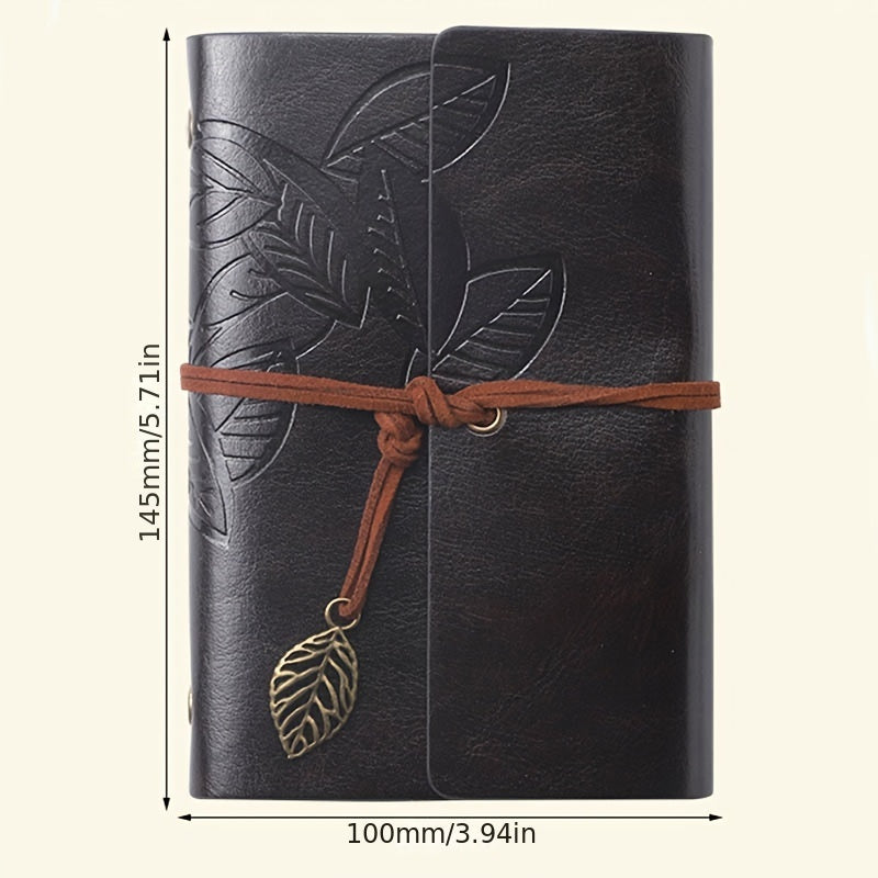 Retro Leaf Leather Loose-leaf Notebook Strap Portable Travel Record Hand Ledger Learning Stationery
