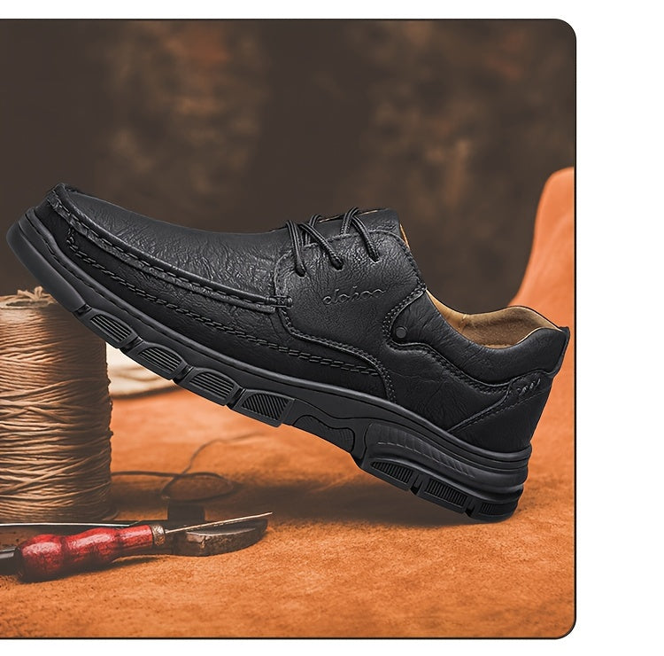 CLOHOO Men's Stitching Casual Shoes, Wear-resistant Anti-skid Lace-up Shoes With PU Leather Uppers For Outdoor, Men;s Daily Office Footwear For Spring And Autumn