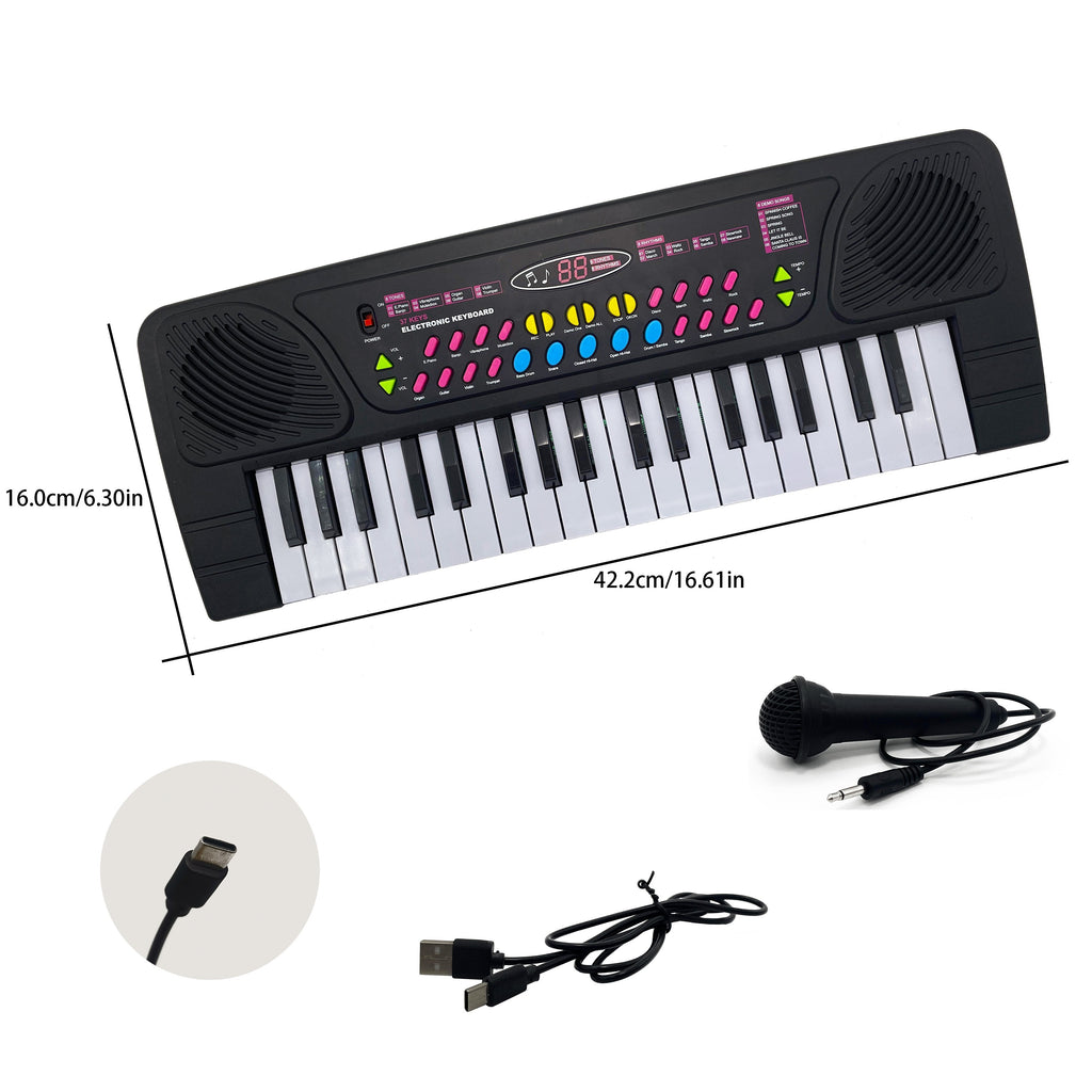 37-Key Portable Multifunctional Electronic Piano Keyboard - Pianos & Keyboards with Microphone, USB-C Cable, Tone and Rhythm Adjustment, Recording and Replaying Function, Ideal for Teaching, Birthday Gifts and Home Entertainm
