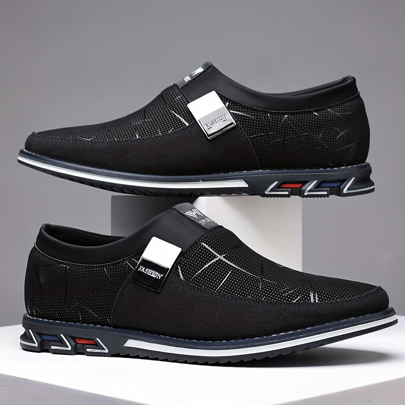 Men's Casual Synthetic Leather Loafers, Anti-skid Slip On Shoes With Rubber Sole For Business Office, Spring And Autumn