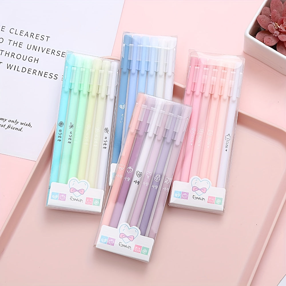 6pcs Morandi Gel Pen Set - Cute Kawaii Design for Office & School - Smooth Black Ink, Durable & Stylish Stationery Supplies