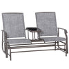 DodiOnline 2 Seats Garden Glider Bench, Metal Frame Loveseat with Glass Top  Centre Table, Porch Rocking Glider for 2 Person, for Deck, Patio, Brown/ Grey
