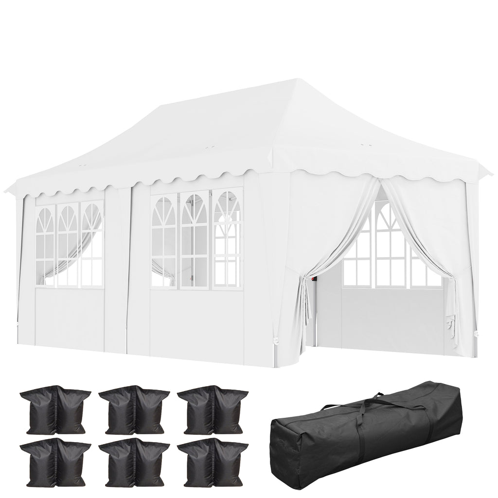 DodiOnline 3 x 6m Pop Up Gazebo with Sides, UPF50+ Height Adjustable Marquee Party Tent, Wedding Canopy, Instant Event Shelter with Carry Bag and Sand Bags for Garden, White