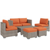 DodiOnline Eight-Piece Rattan Garden Set, with Contrast Cushions - Orange/Grey