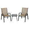 DodiOnline 3 Pieces Outdoor Bistro Set, Patio Stackable Armchairs with Breathable Mesh Fabric and SPC Board Coffee Table, Brown