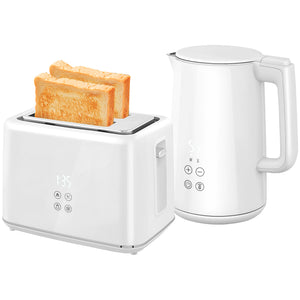 DodiOnline Kettle and Toaster Set, 1.5L 3000W Fast Boil Kettle with Insulation & 2 Slice Toaster Kitchen Set with 7 Level Browning Controls, Defrost, Reheat and Crumb Tray, Cream White