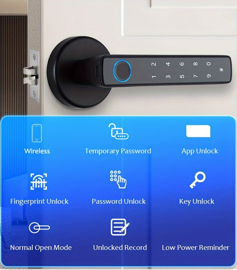 Fingerprint Password Mobile Phone App Smart Lock Digital Electronic Room Door Handle Lock