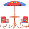 DodiOnline Kids Picnic Table and Chair Set, Cowboy Themed Outdoor Garden Furniture w/ Foldable Chairs, Adjustable Parasol