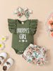 3pcs Baby Girls "Daddy's Girl" Ruffle Sleeve Onesie & Floral Shorts & Headband Outdoor Set outdoor clothes