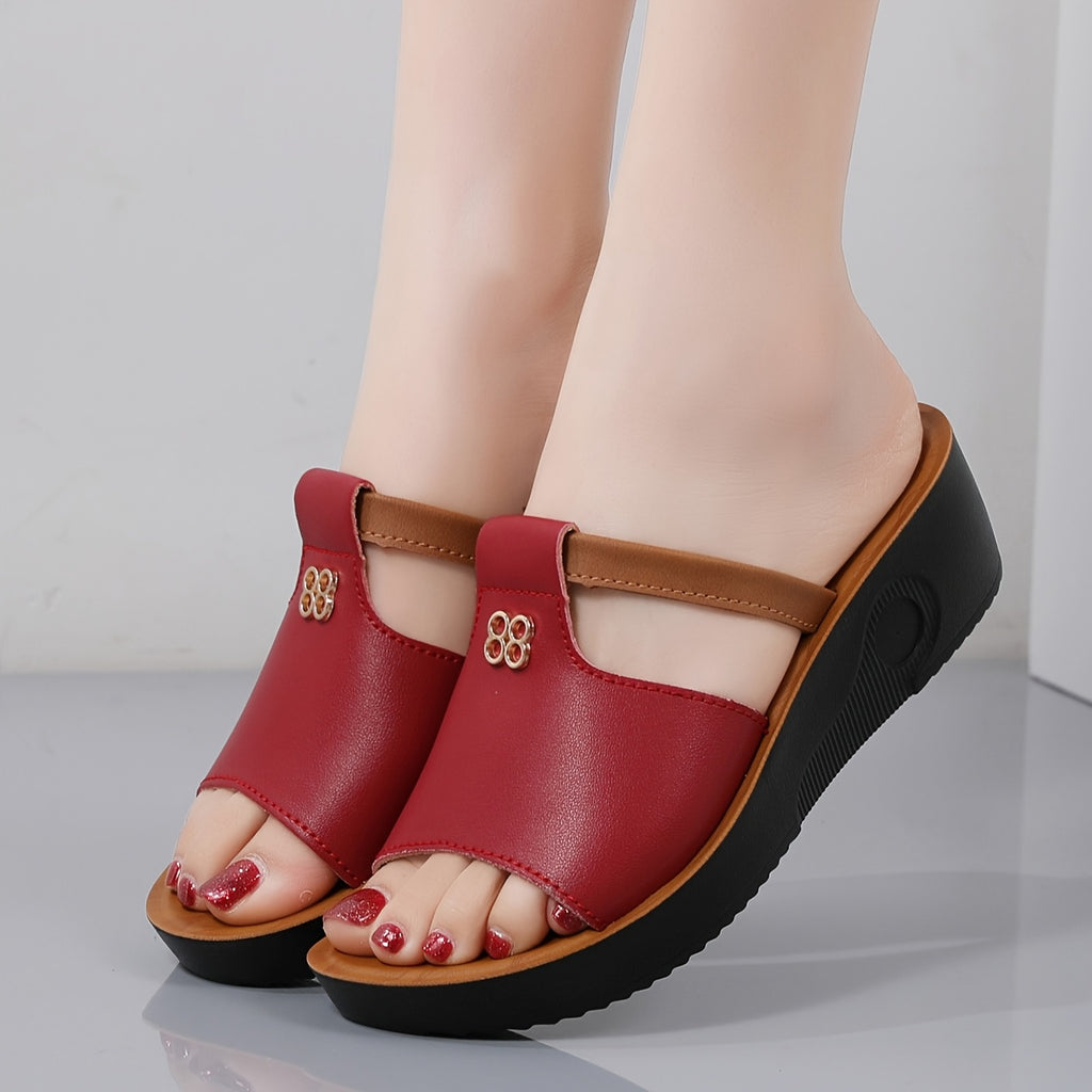 Women's Slip-Resistant Chunky Platform Mules - Slip-Resistant Thick Platform with Ankle Strap & Arch, Glossy Black Faux Cover Upper & Cushioned Insole - Casual to Formal Shoes for Casual Attire, Office, Semi-Formal Events - C