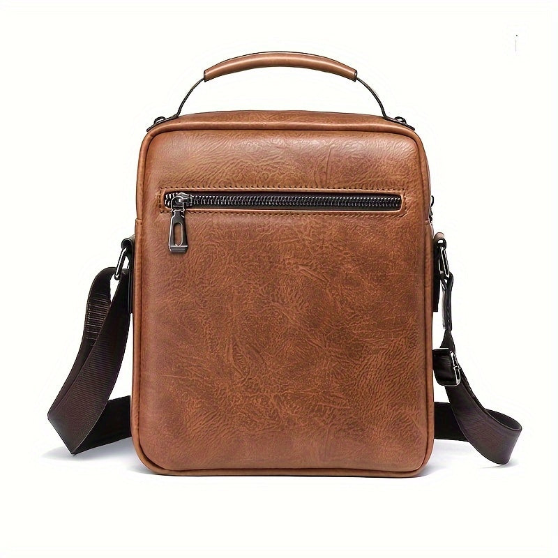Men's Vintage Faux Leather Shoulder Bag - Adjustable Strap, Casual Business Crossbody for Daily Commute