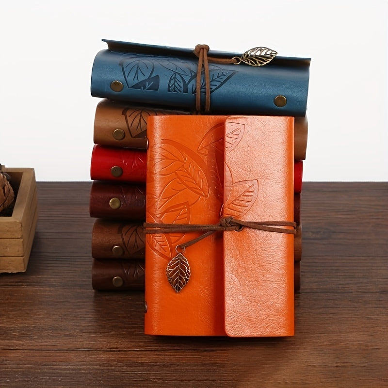 Retro Leaf Leather Loose-leaf Notebook Strap Portable Travel Record Hand Ledger Learning Stationery