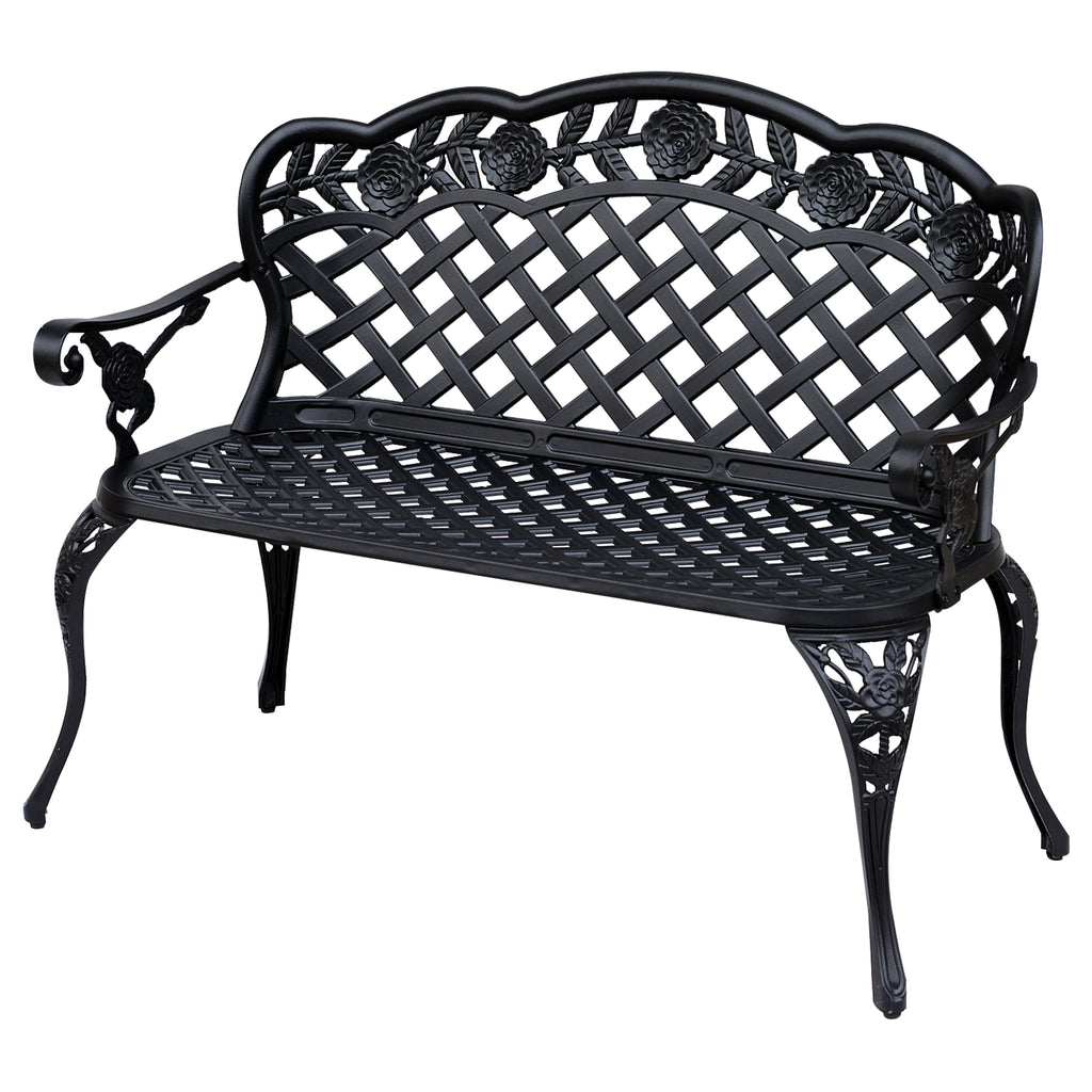 DodiOnline Garden Bench, Cast Aluminium, 107Lx58Wx85H cm-Black