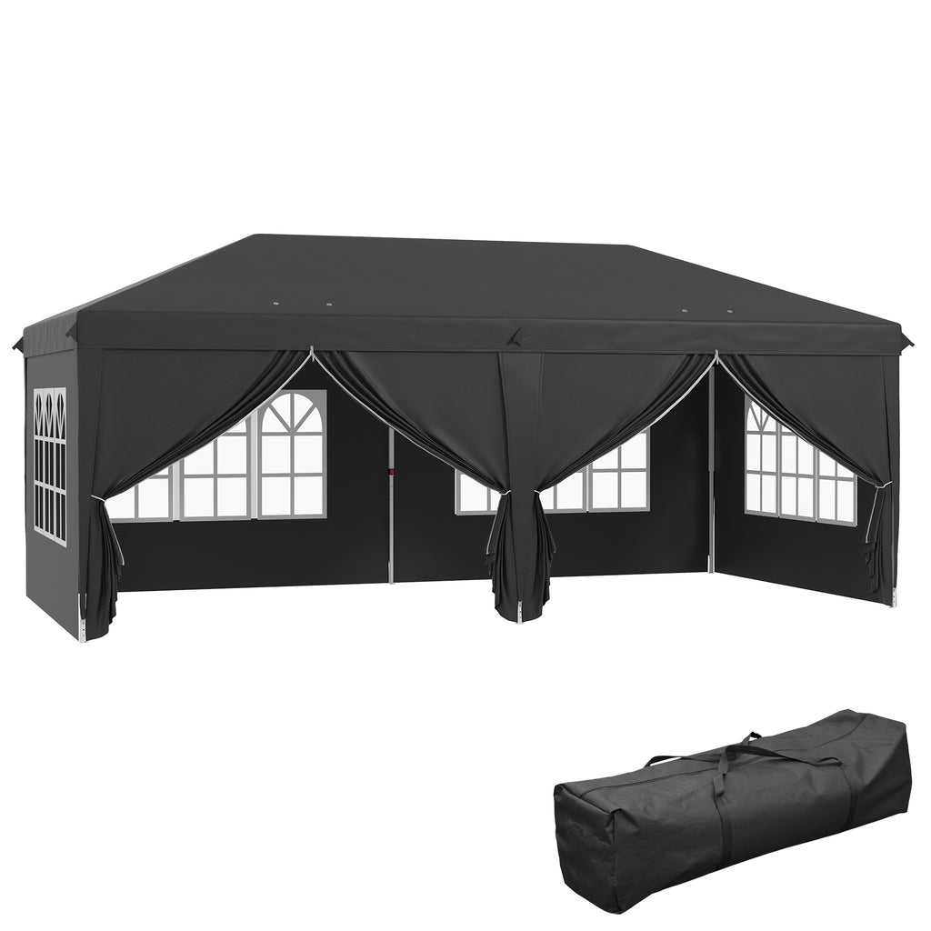 DodiOnline 3 x 6 m Pop Up Gazebo with Sides and Windows, Height Adjustable Wedding Camping Party Tent Canopy Marquee with Storage Bag for Garden, Event, Black