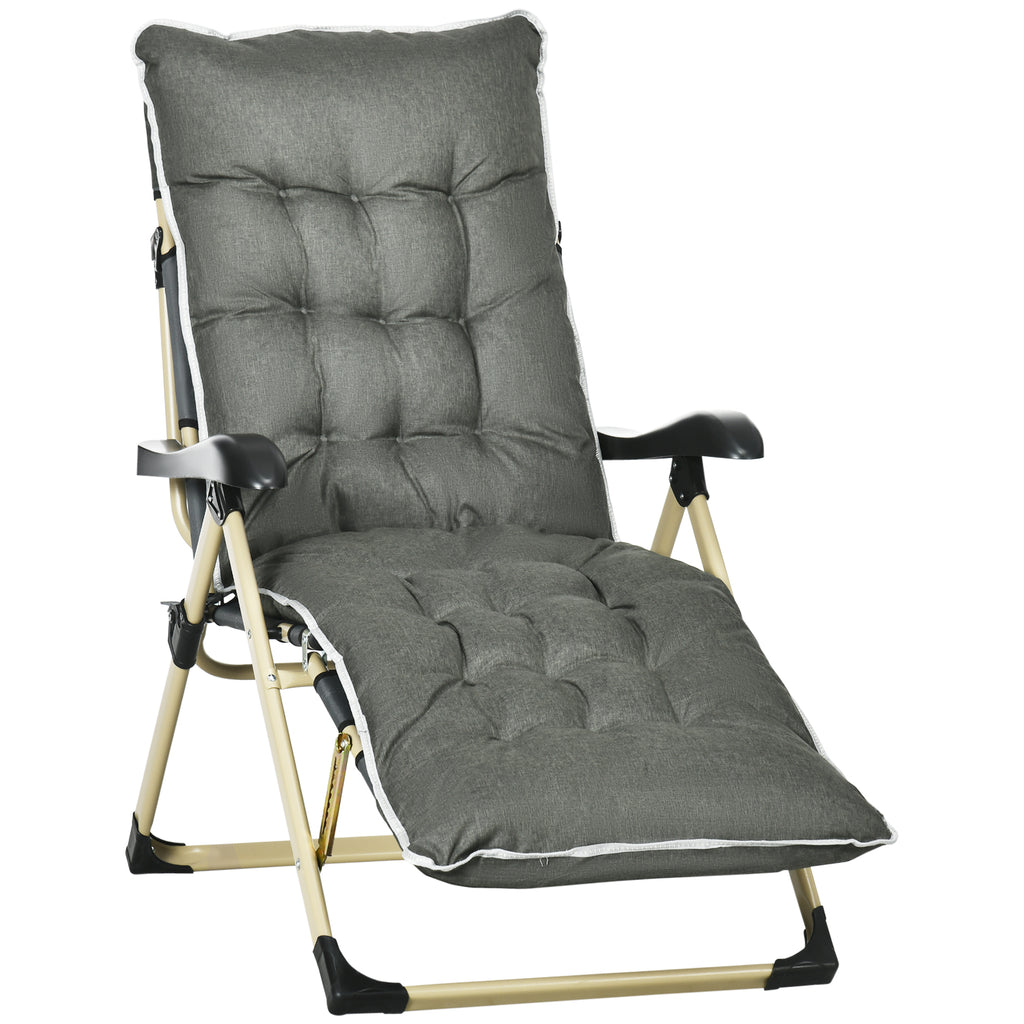 DodiOnline Padded Garden Lounger, with Seven-Position Back and Footrest - Grey