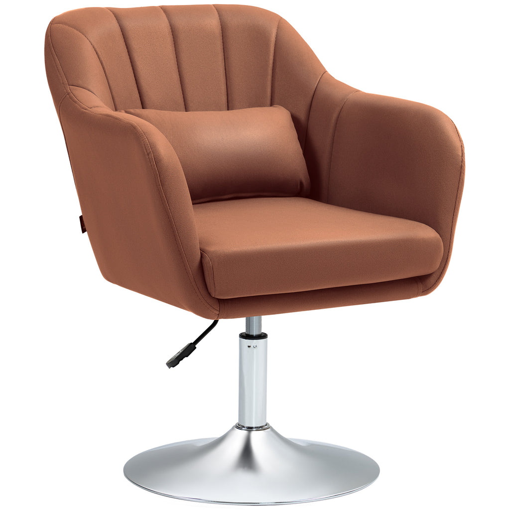 DodiOnline Swivel Microfibre Accent Chair for Living Room Contemporary Vanity Armchair with Adjustable Height Thick Cushion Lumbar Support Armrest for Bedroom Office Brown