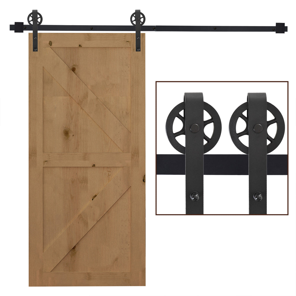 DodiOnline 6.6 FT/ 2000mm Carbon Steel Sliding Barn Door Kits Hardware Closet Set Track System for Single Wooden Door Industrial Wheel Style Roller