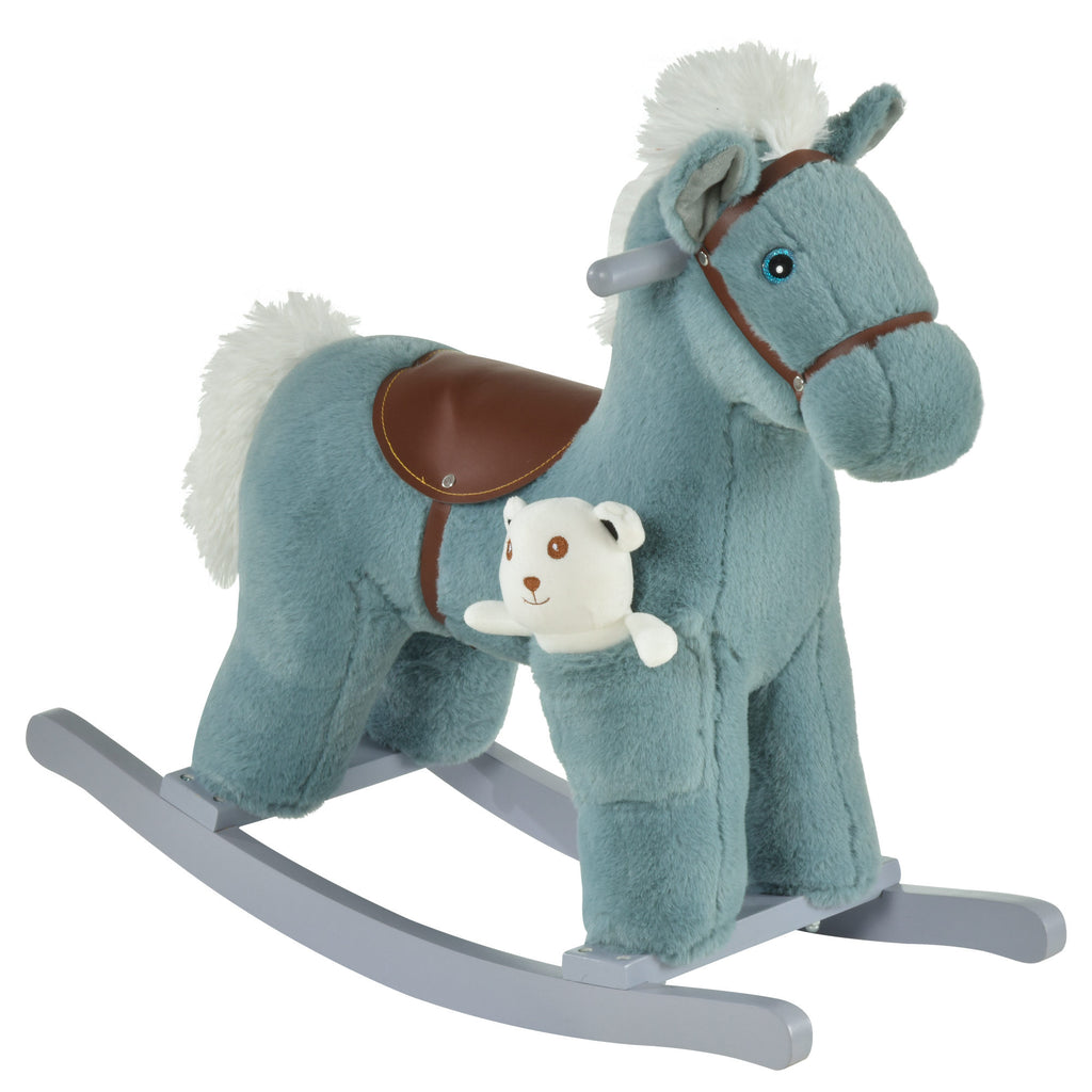 DodiOnline Kids Plush Ride-On Rocking Horse Toy Rocker with Plush Toy Realistic Sounds for Child 18-36 Months Blue