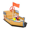 DodiOnline Sand pit Kids Children Sandpit Wooden Pirate Ship Sandboat Outdoor Backyard Playset w/Bench Bottom Liner