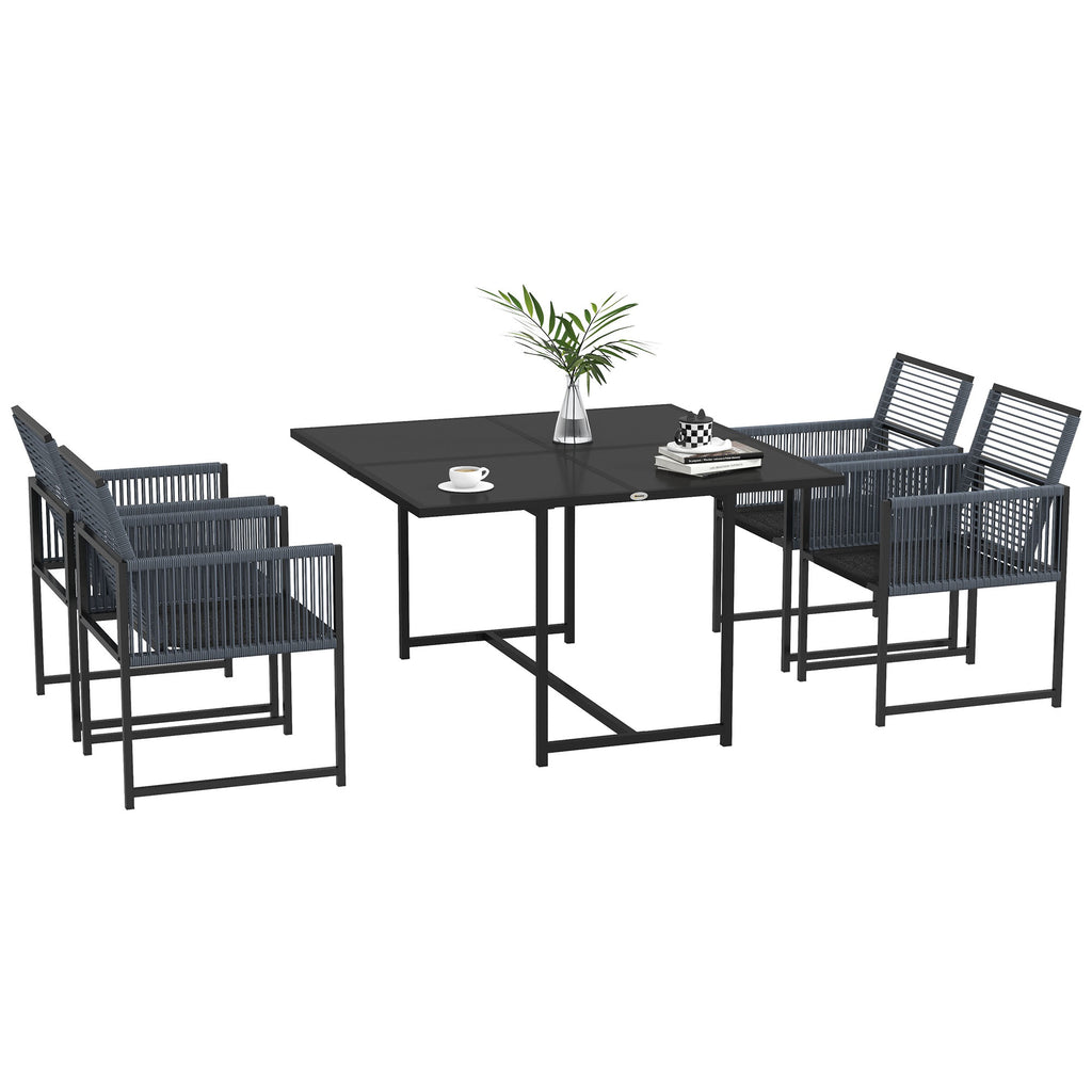 DodiOnline Five-Piece Metal Dining Set, with Folding Back Chairs, Dark Grey