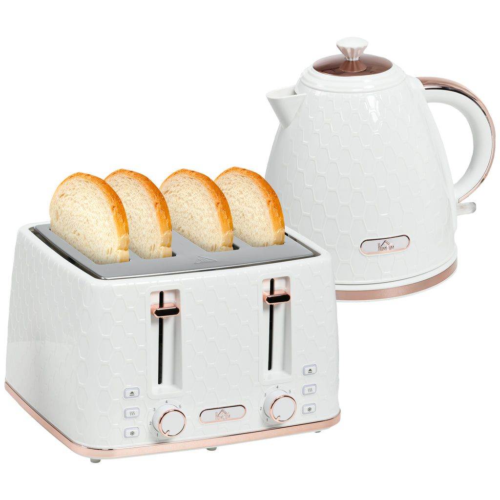 DodiOnline 1.7L 3000W Fast Boil Kettle & 4 Slice Toaster Set, Kettle and Toaster Set with 7 Browning Controls, Crumb Tray, White