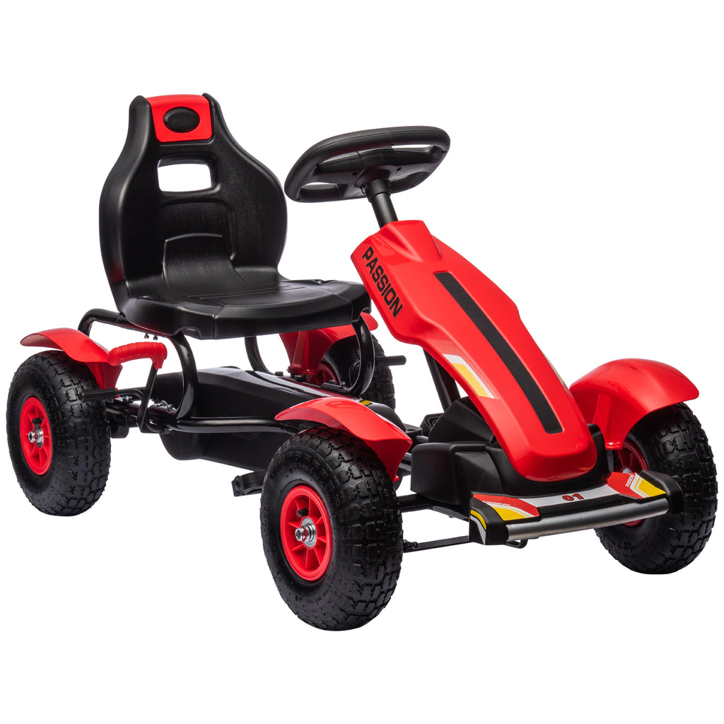 DodiOnline Children Pedal Go Kart, Kids Ride On Racer with Adjustable Seat, Inflatable Rubber Tyres, Handbrake, for Ages 5-12 Years - Red