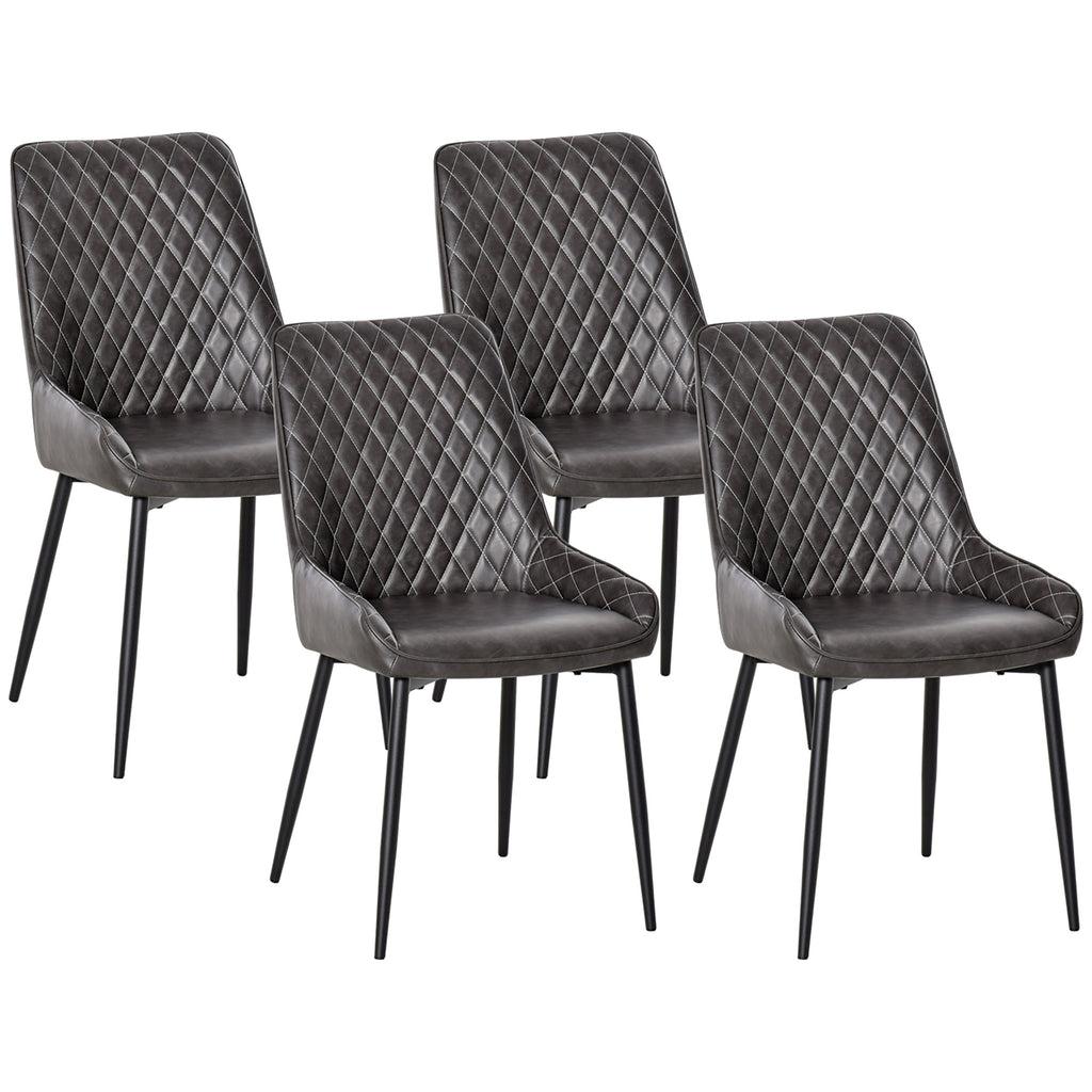 DodiOnline Retro Dining Chair Set of 4, PU Leather Upholstered Side Chairs for Kitchen Living Room with Metal Legs, Grey
