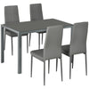 DodiOnline 5-Piece Kitchen Dining Table Set with 4 Faux Leather Metal Frame Chairs Glass Tabletop Desk for Dining Room, Kitchen, Dinette, Grey