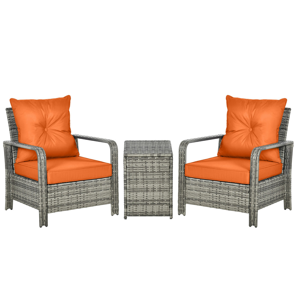 DodiOnline 3 Pieces Rattan Bistro Set, Wicker Outdoor Furniture Set with Storage  Coffee Table and Chairs, Thickened Cushions for Outdoor, Patio, Balcony, Orange