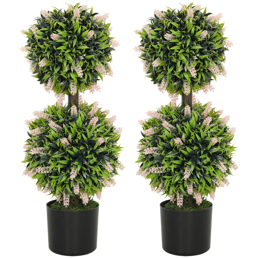 DodiOnline Set of 2 Decorative Artificial Plants Ball Trees with Lavender Flowers in Pot Fake Plants for Home Indoor Outdoor Decor, 70cm, Pink