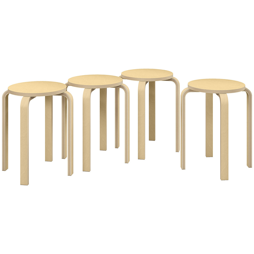 DodiOnline Stackable Stools Set of 4, Modern Stacking Chairs, Round Backless Stools for Kitchen, Dining Room, Office, Outdoors, Nature Wood Finish