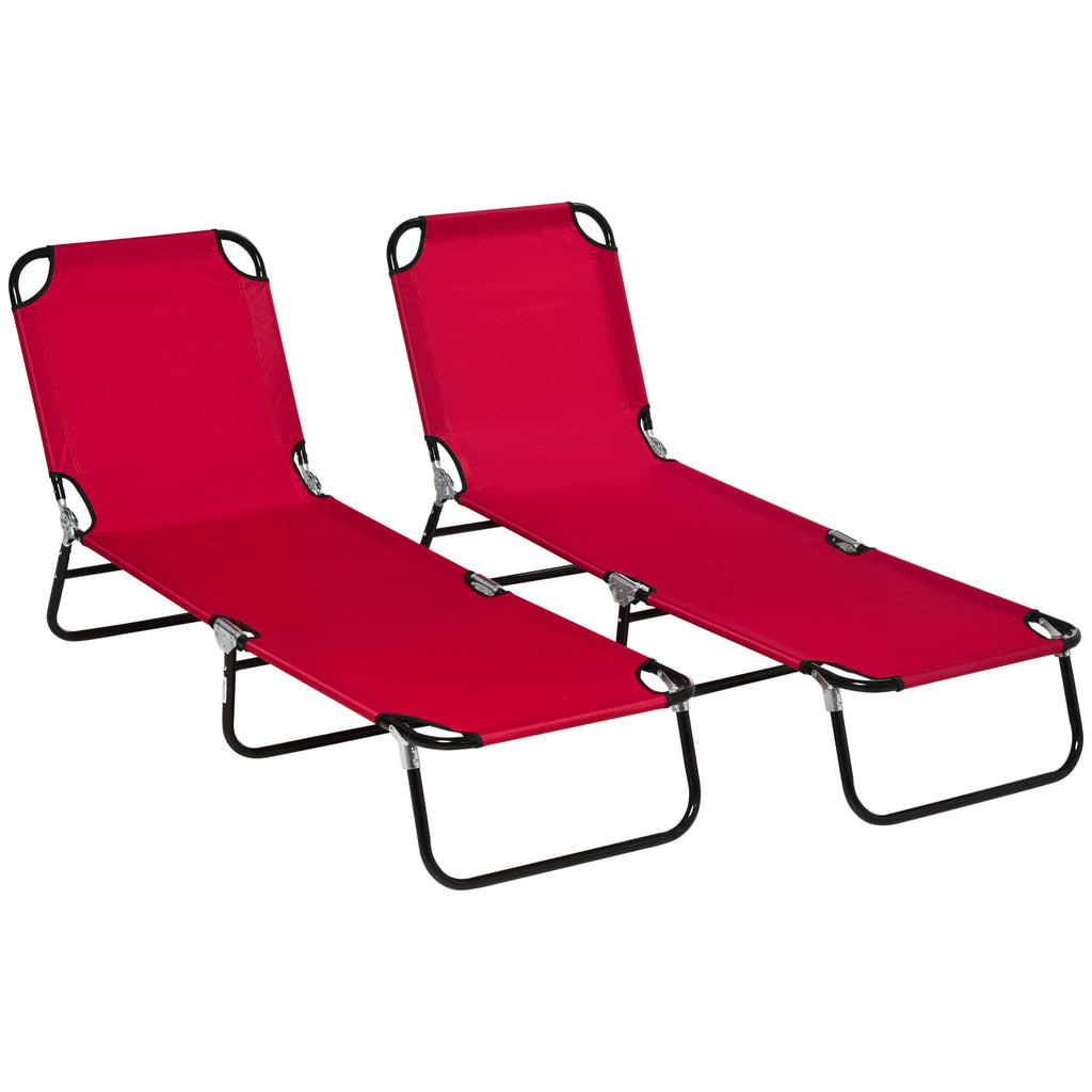 DodiOnline Folding Sun Loungers Set of 2, Outdoor Day Bed with 5-Position Adjustable Backrest, Portable Recliner Garden Chairs with Breathable Mesh for Beach, Patio, Wine Red