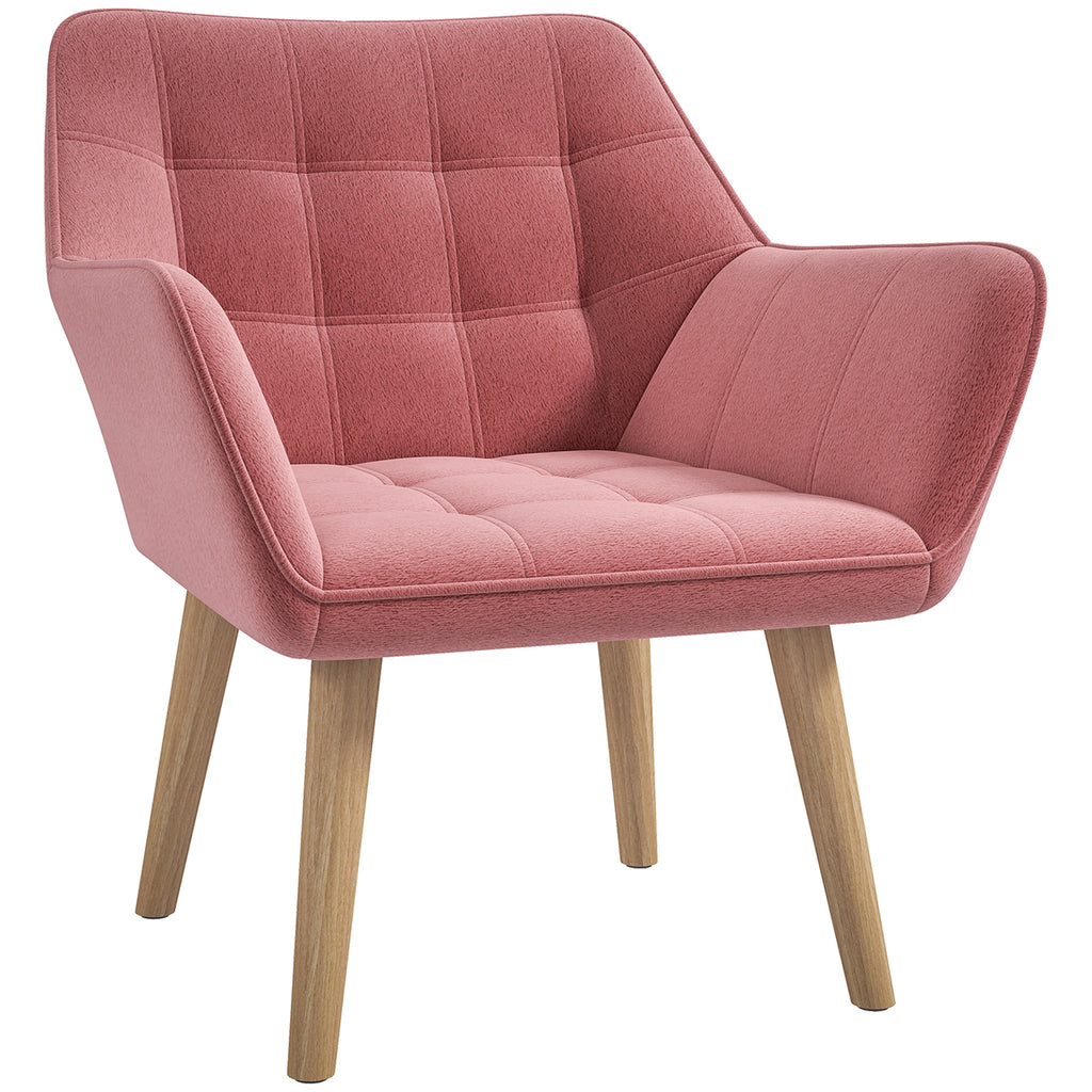 DodiOnline Accent Chair, Arm Chair with Wide Arms, Slanted Back, Thick Padding and Rubber Wooden Legs for Living Room, Pink