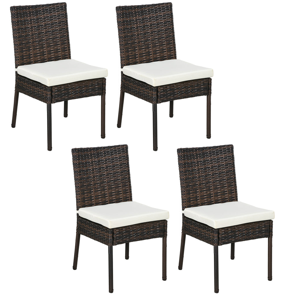 DodiOnline Set of Four Armless Rattan Garden Chairs - Brown