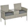 DodiOnline Two-Seat Rattan Chair, with Middle Table - Light Grey