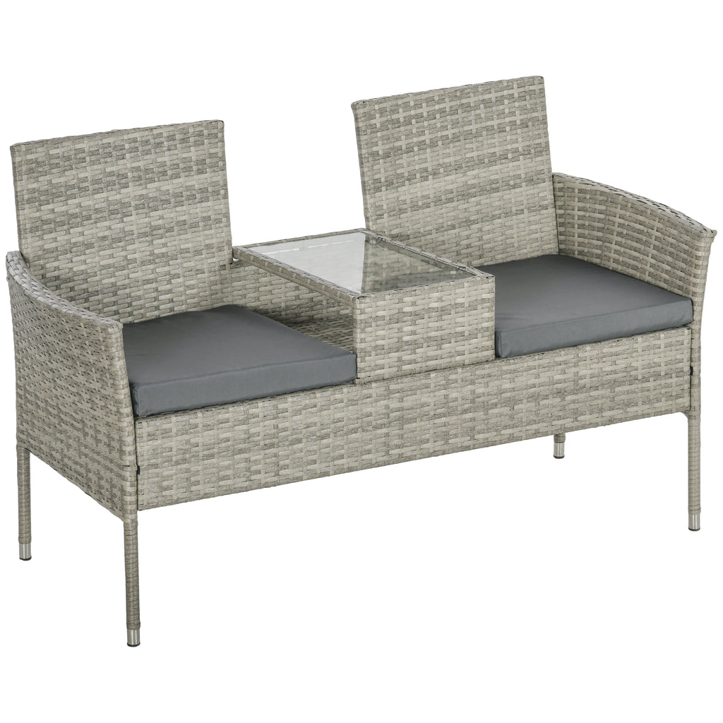 DodiOnline Two-Seat Rattan Chair, with Middle Table - Light Grey