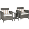 DodiOnline 3 Pieces Rattan Bistro Set, Wicker Outdoor Furniture Set, Glass Top 2-tier Coffee Table and Chairs Set with Pillows and Washable Cushions for Outdoor, Patio, Balcony, Light Grey
