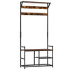 DodiOnline Coat Rack Stand Shoe Storage Bench with 9 Hooks Shelves for Bedroom Living Room Entryway Brown and Black 180cm