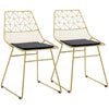 DodiOnline Luxurious Dining Chairs Set of 2, Metal Wire Kitchen Chair with Removable Velvet-feel Cushion, Cut-out Back and Steel Frame for Dining Room, Gold Tone